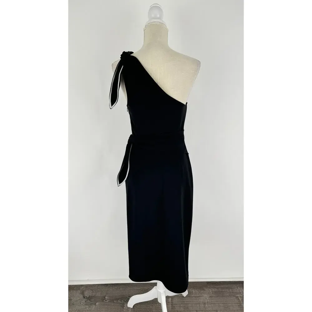 Diane Von Furstenberg One Shoulder Knot Scarf Faux Wrap Dress Womens 2 Black